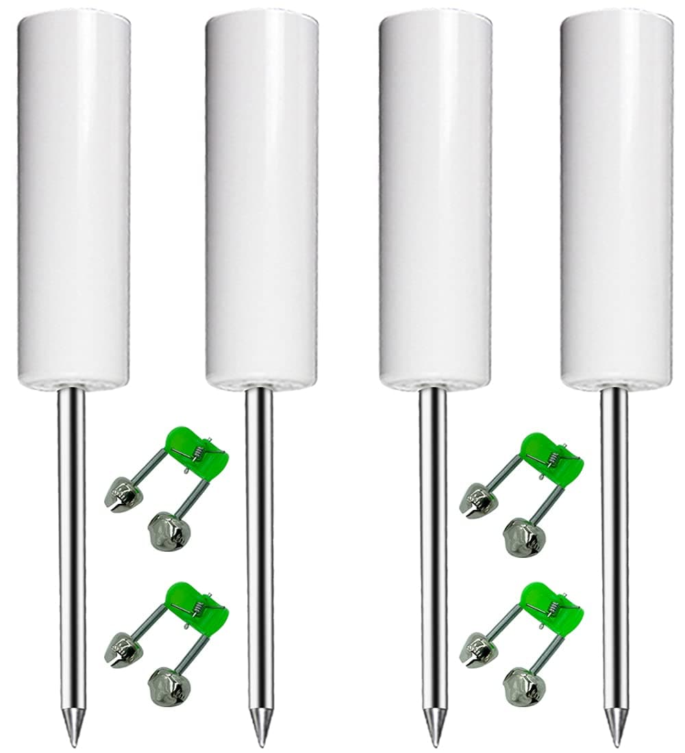 Fishing Rod Holder, 4 Pack Fishing Pole Holders Ground, Rod Holders for Bank Fishing, Beach Support Stand Reinforced PVC, 4 Free Alarm Bells