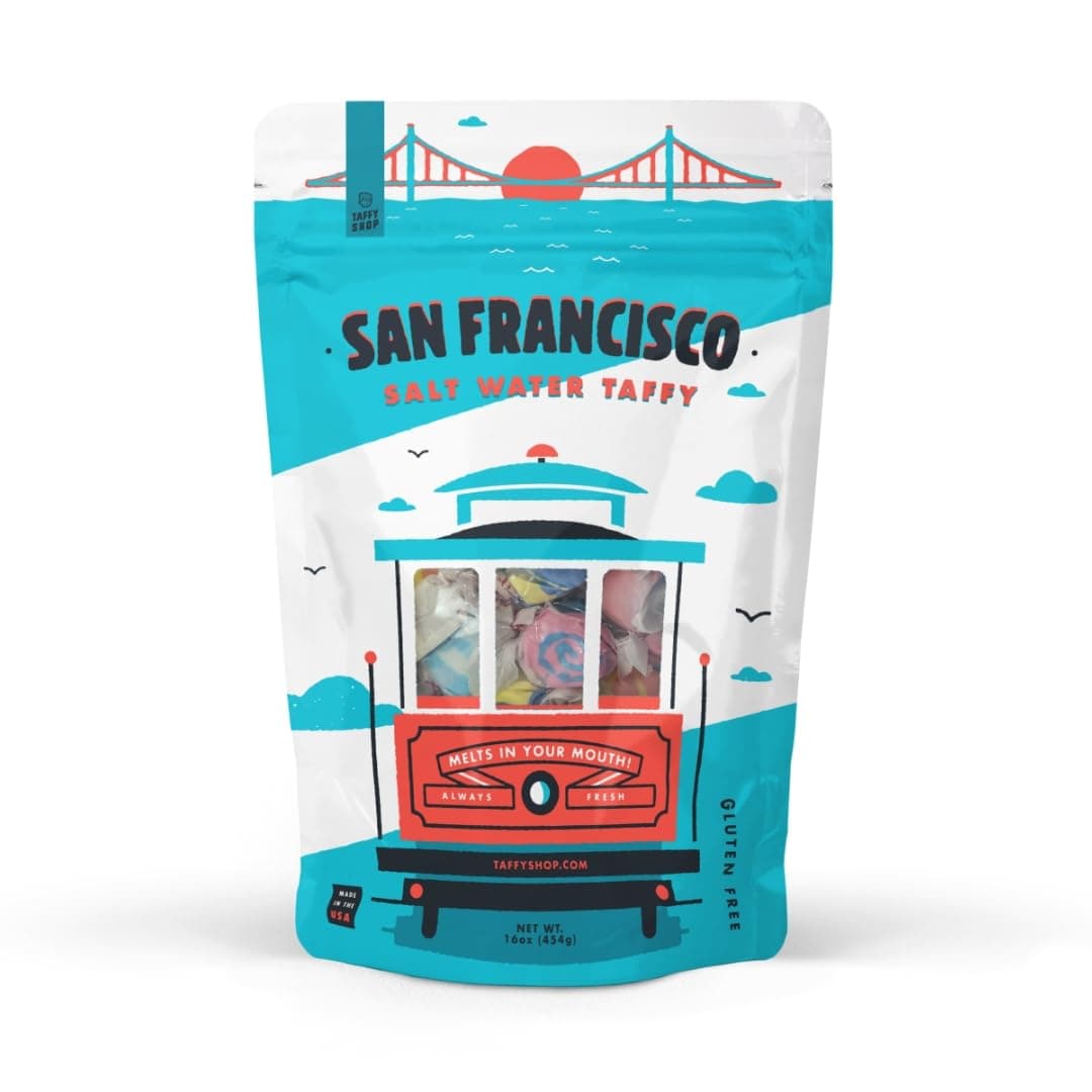 Taffy Shop San Francisco Salt Water Taffy - Gourmet Soft Chewy Candy, Variety Pack, Bulk Sweet Snack, Fresh Gift & Gluten-Free, 30 Individually Wrapped Pieces (7oz)