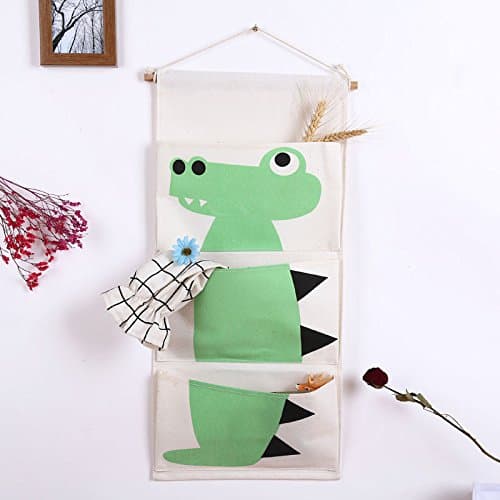 Linligoing Waterproof Durable Cute Cartoon Wall Door Closet Hanging Storage bag Case with 3 Pockets Canvas Fabric Practical Home Organizer for home decor children's bedroom & door