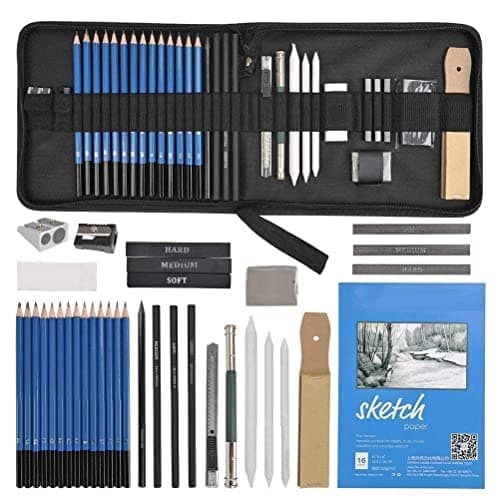 Art Ranger 35 Pc Art Sketching Kit Graphite Charcoal Drawing Pencil Set for Artist Kit Painting Shading Sketch Kit for Kids and Adults with Zipper Carry Case Gift Set