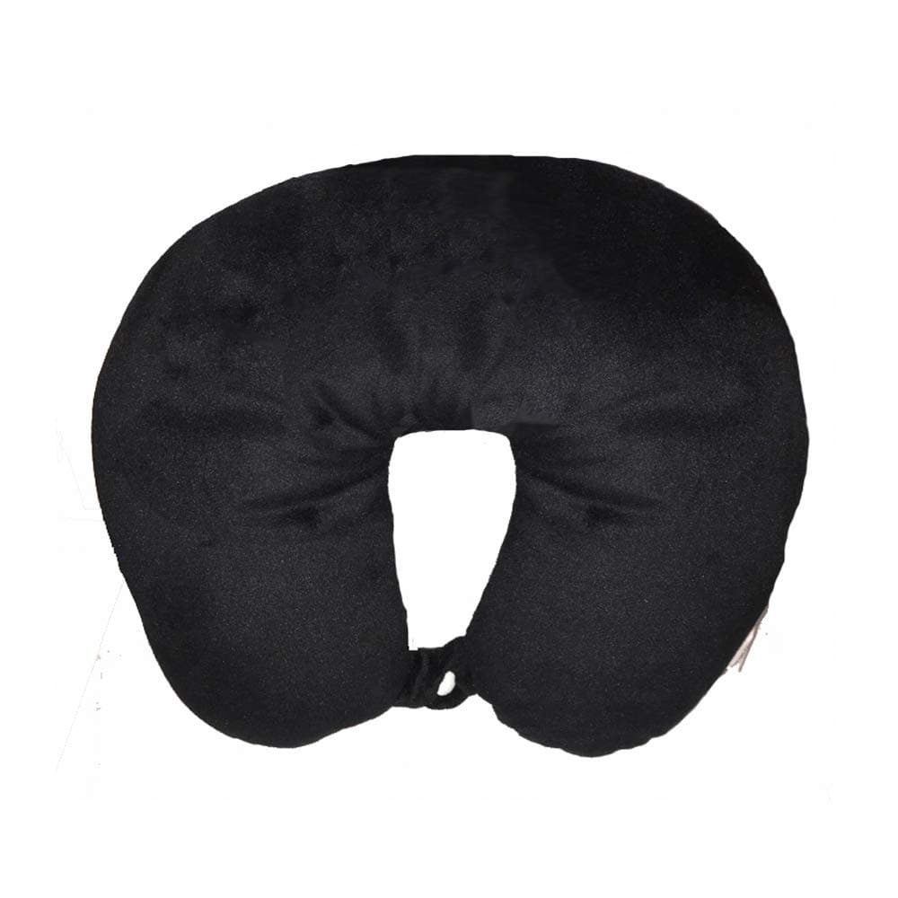Large Micro Bead Travel Neck Pillow Aeroplane Car Soft Velvet Cushion (Black)