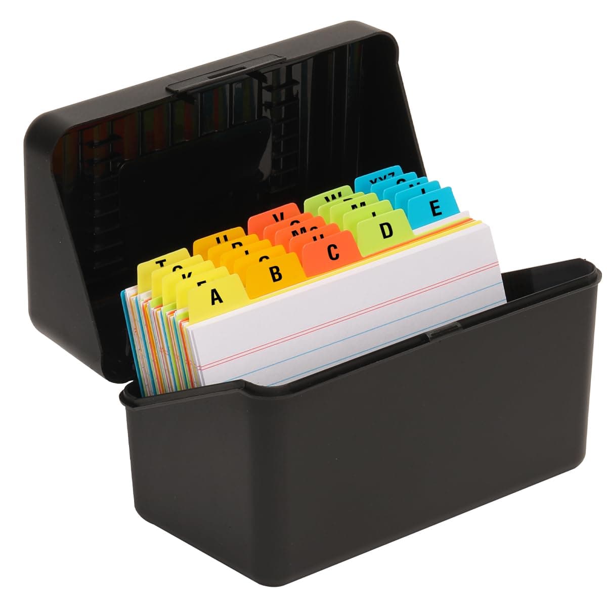 H4D 3x5 Index Card Holder with 100 Heavyweight Ruled Index Cards and 25 Plastic Dividers, Black
