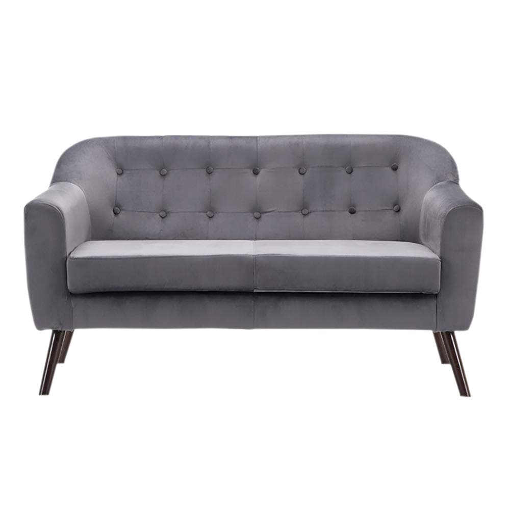 Warmiehomy Velvet Sofa 2 Seater Loveseat Button Tufted Double Couch Lounge Settee for Living Room Sitting Room Home (Grey)