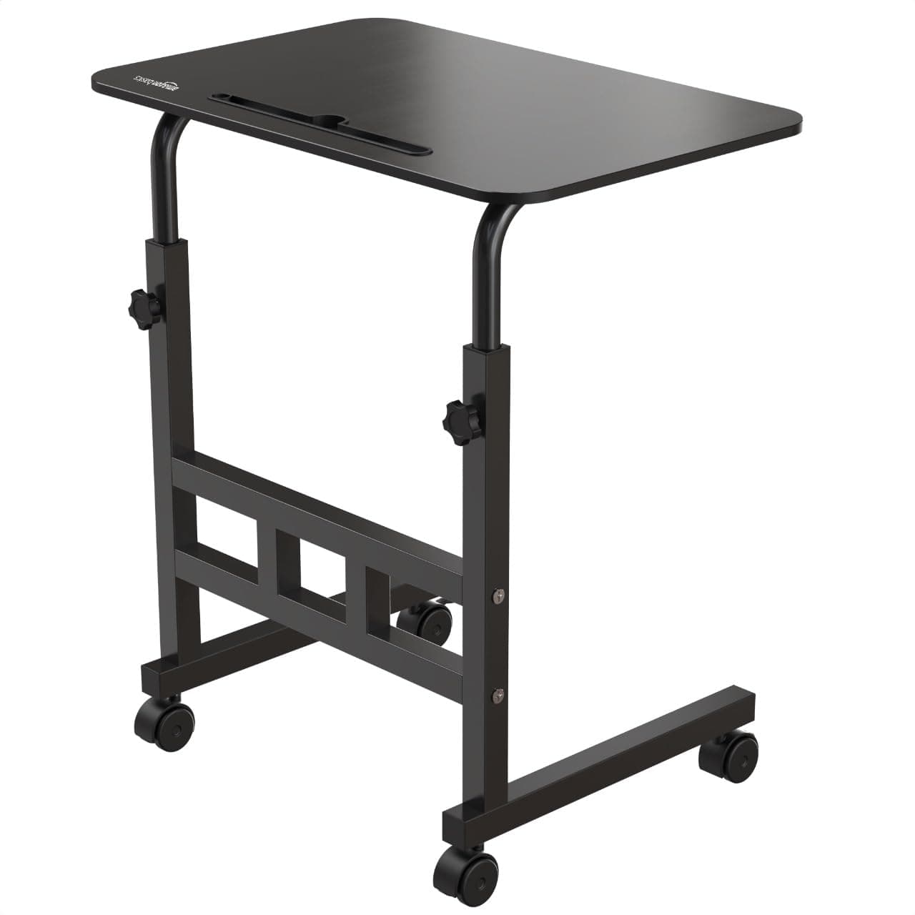 iSmart Technology Amazon Basics Adjustable Height Wooden Table with Wheels | Portable Multipurpose Table | Smooth Rolling Wheels | Perfect Posture Adjustment | Trolly Laptop Table (Black)