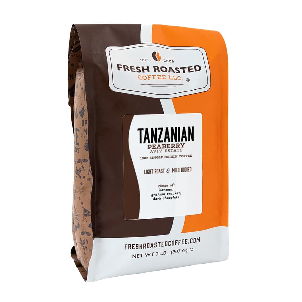 Tanzanian Peaberry Coffee, Whole Bean Bag, Fresh Roasted Coffee LLC. (2 LB.)
