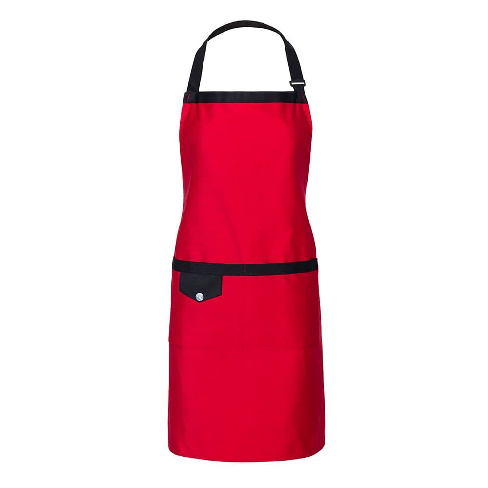 Adjustable Kitchen Apron with 2 Pockets for Women Men (Red-Black)