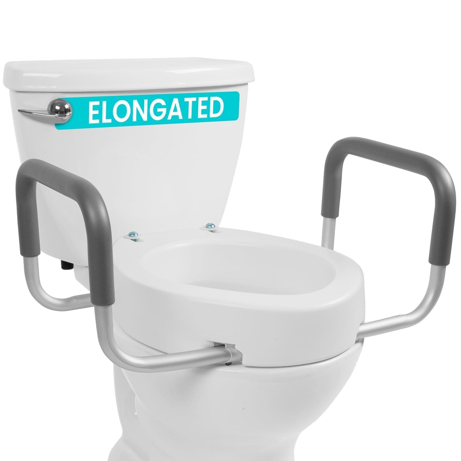 Raised Toilet Seat Riser for Seniors (with Handles) - Handicap Rail Grab Bar Seat for Over Toilet - Elevated Safety for Elderly, Disabled, Medical - Elongated