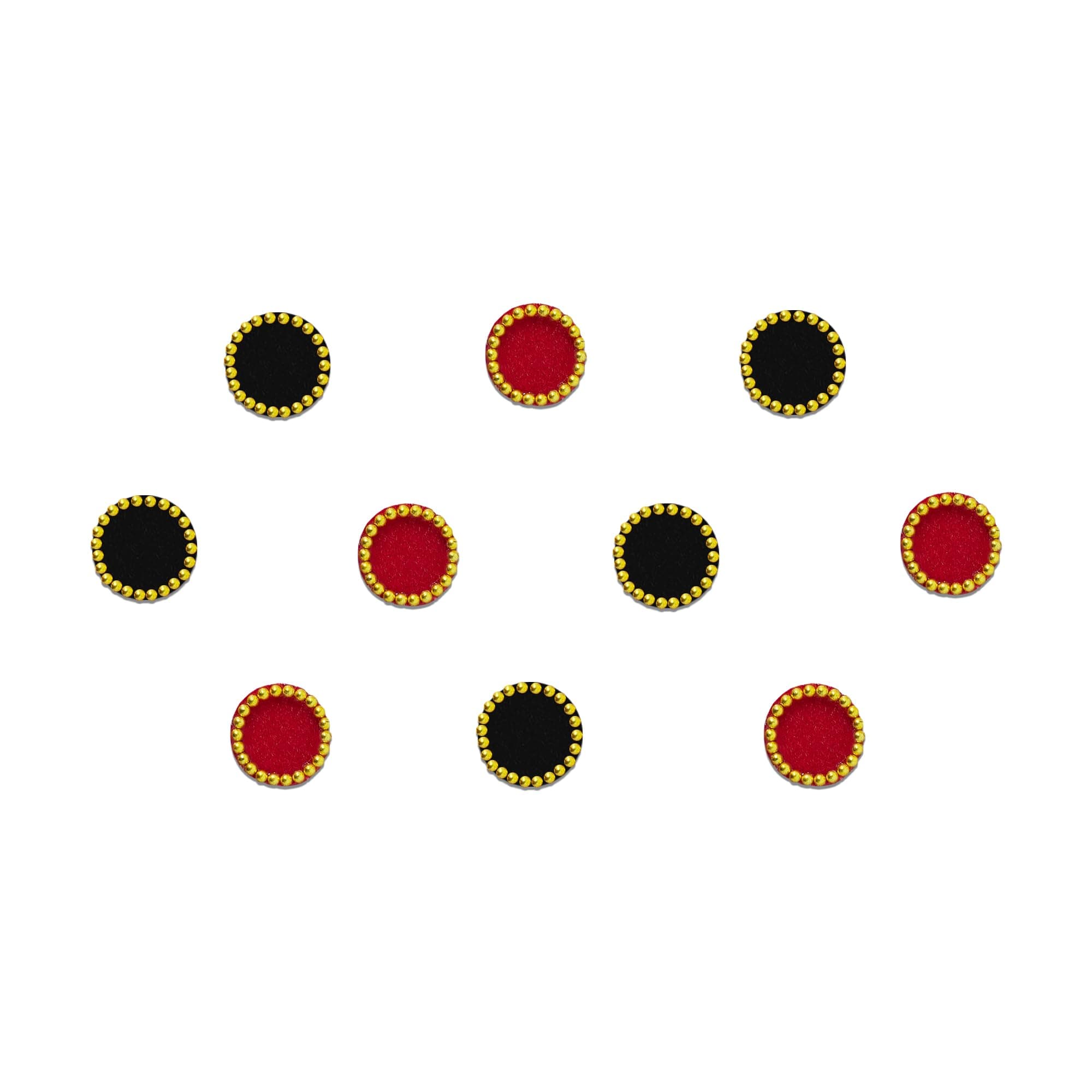 Comet Busters Red and Black Round With Gold Beads Border Bindi For Women (6 mm) (BIN135)