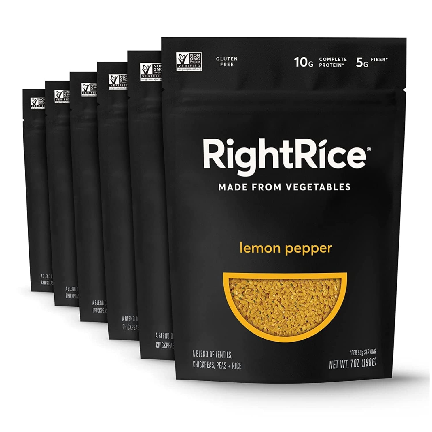RightRice - Lemon Pepper (7oz. Pack of 6) - Made from Vegetables - High Protein, Vegan, non GMO, Gluten Free