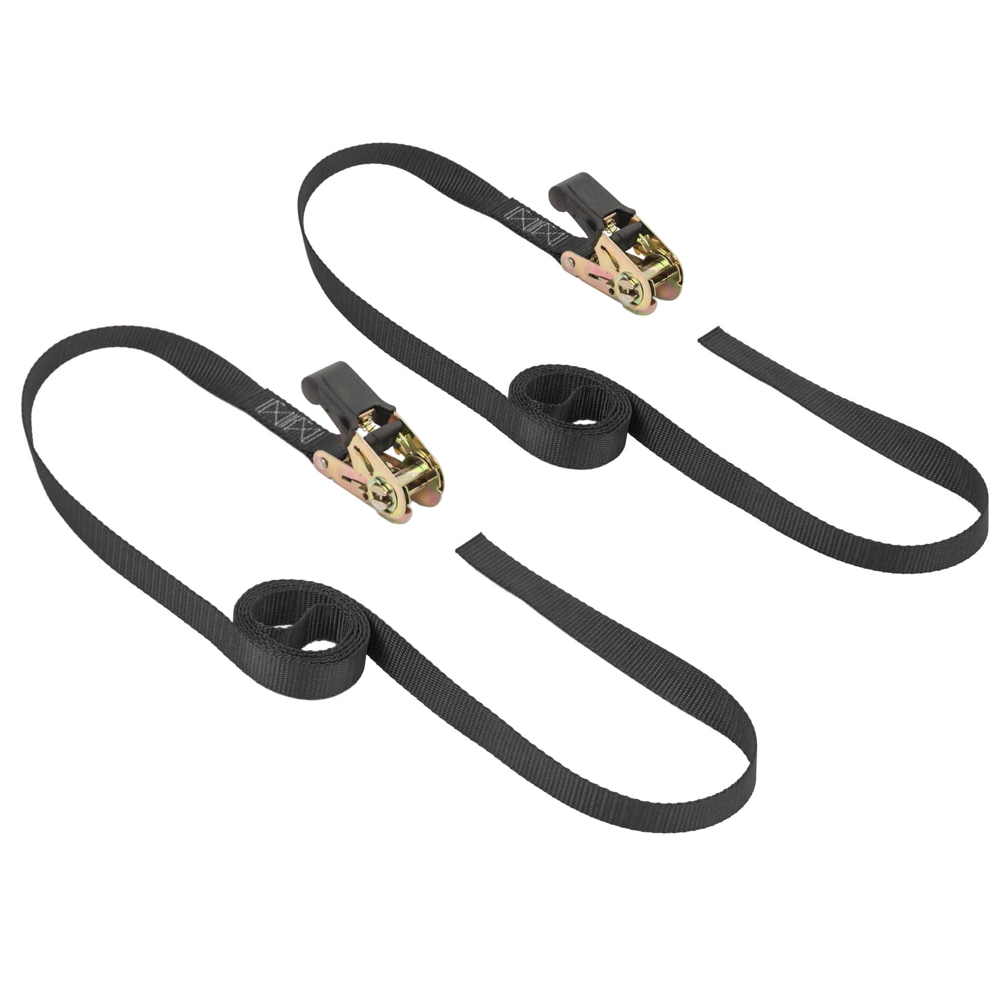 PowerTye MFG - Endless Ratchet Straps No Hooks, Premium Tie Down Straps for Motorcycle, Kayak, Truck & Trailer Use with Continuous Loop Design, 400 lb Working Load, 1in x 7ft Black 2-Pack