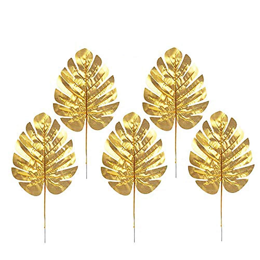 Rgontar 20 Pcs Golden Palm Leaves Artificial Tropical Palm Leaves for Christmas New Year Party Decoration