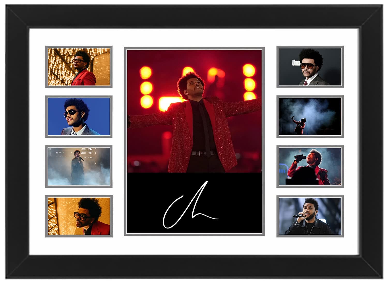 AllStarMedia The Weeknd Autographed Collage Poster Print - Music Wall Art Decor for Bedroom or Dorm Room - Limited Edition Poster, Gift for Music Lovers (Framed, A3 (16x12-42x30cm))