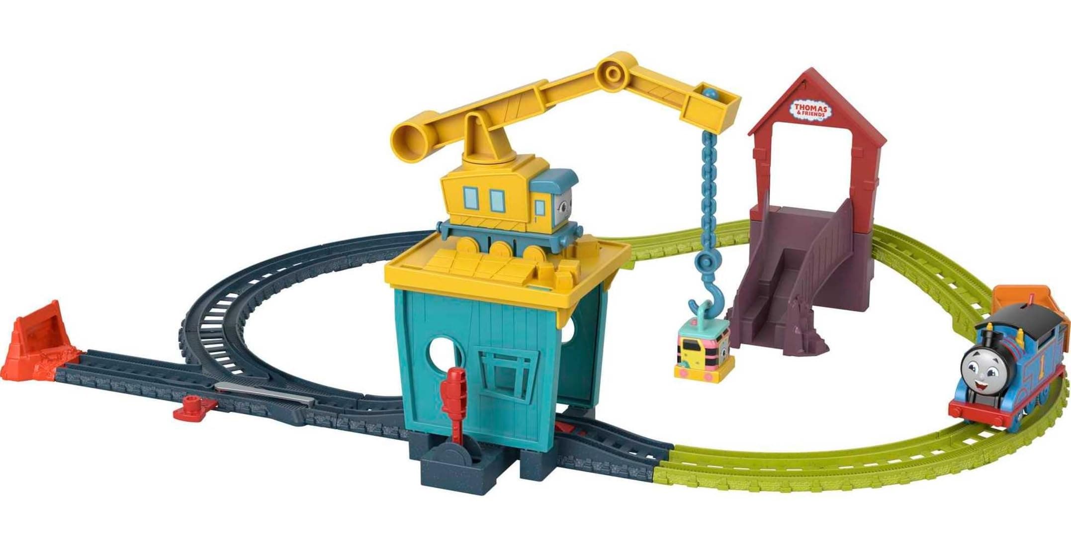 Thomas Friends Motorized Toy Train Set Fix em Up Friends with Carly the Crane, Sandy the Rail Speeder Thomas for Preschool Kids Ages 3 Years.