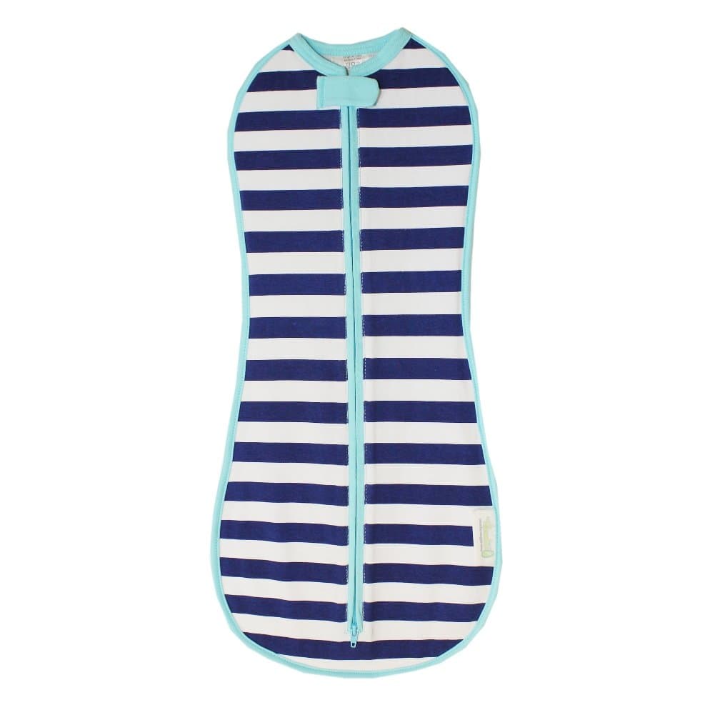 Woombie Original Baby Swaddling Blanket - Soothing, Cotton Baby Swaddle - Wearable Baby Blanket, Navy Stripe, 14-19 lbs