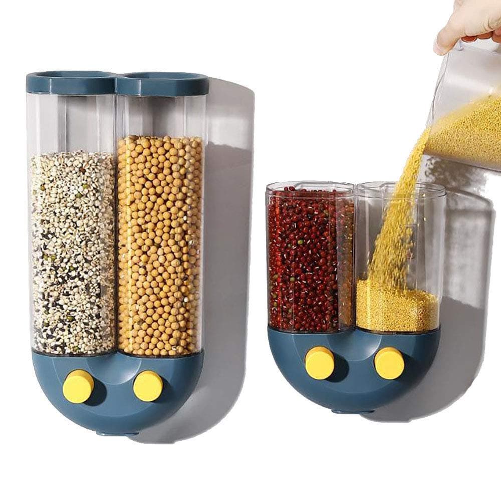 Wall Mounted Food Dispenser, Rice Barrel Rice Storage Box, Dry Food Dispenser, Whole Grains Rice Bucket Rice Storage Tank, Snack Grain Canister Food Storage Organizer For Home and Kitchen (A-Blue)