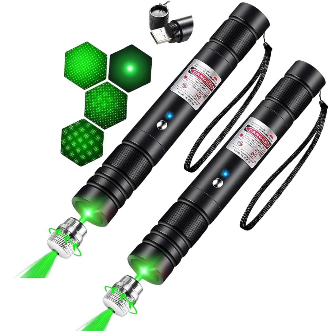 COOLCOLD Laser Light | USB Rechargeable Green, Laser Pointer | Long Range, Laser Light Powerful | for Party, Disco Adjustable Mode, 2000m Handheld Laser Pen, Suitable for Camping(Green, Pack-2)