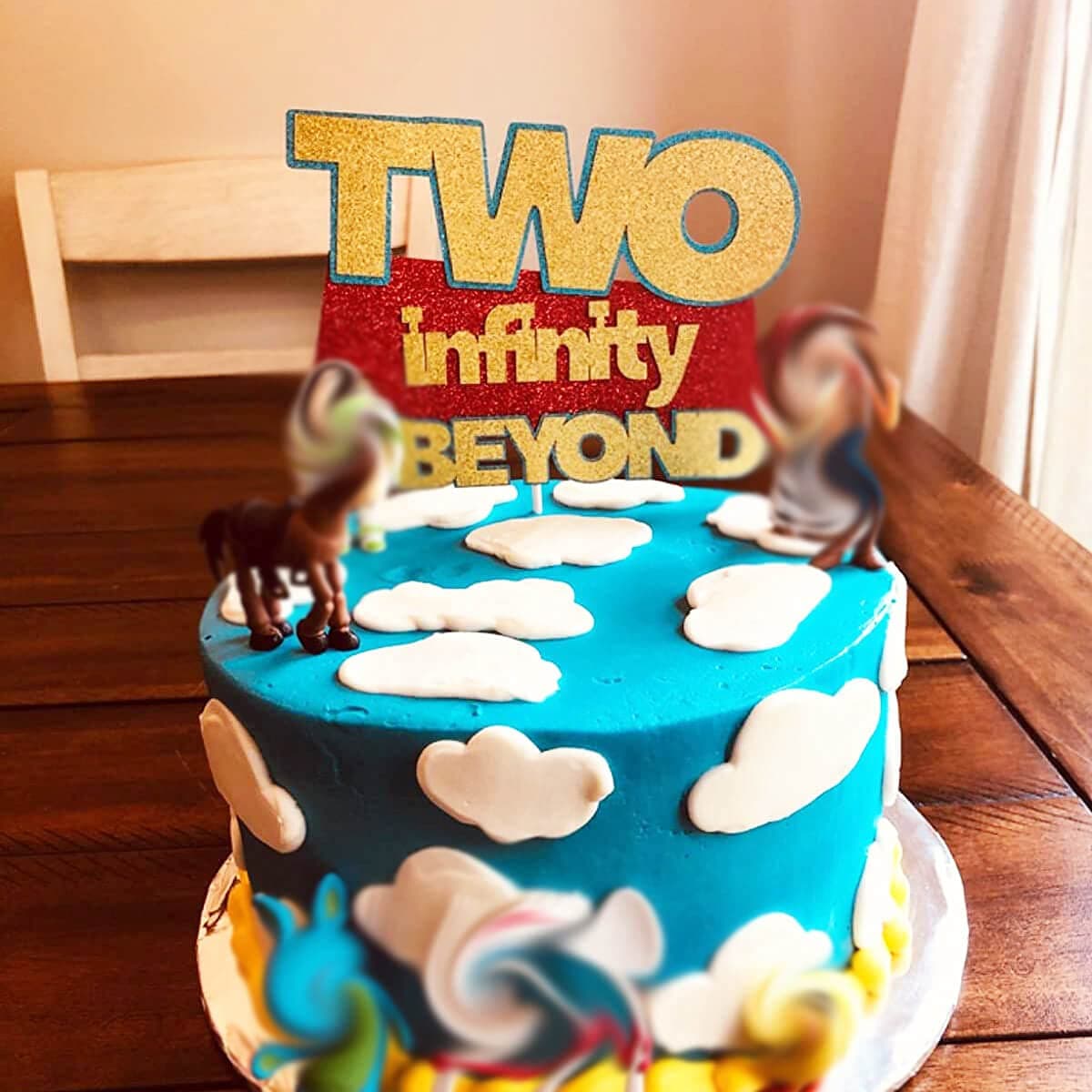 Two Infinity and Beyond Backdrop Buzz Banner Light Year Cake Topper Toy Inspired Story 2nd Birthday Balloons Garland Party Supplies Decorations Photo Prop for Girl Boy Baby Background