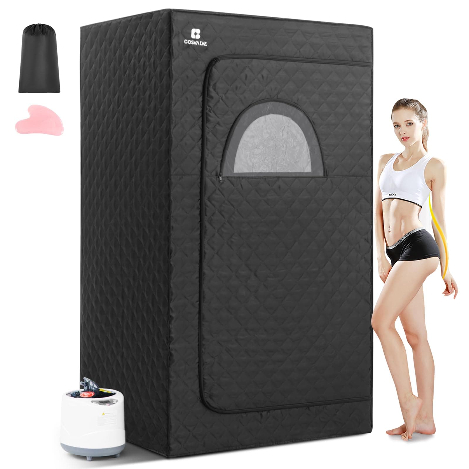 COSVALVE Portable Steam Sauna for Home, Full Size Personal Steam Room Sauna Box Kit with 2.6L 1000W Steam Generator, Remote Control, Indoor Sauna Tent for Home Spa Relaxation (39.3'' x 31.5''x 67'')
