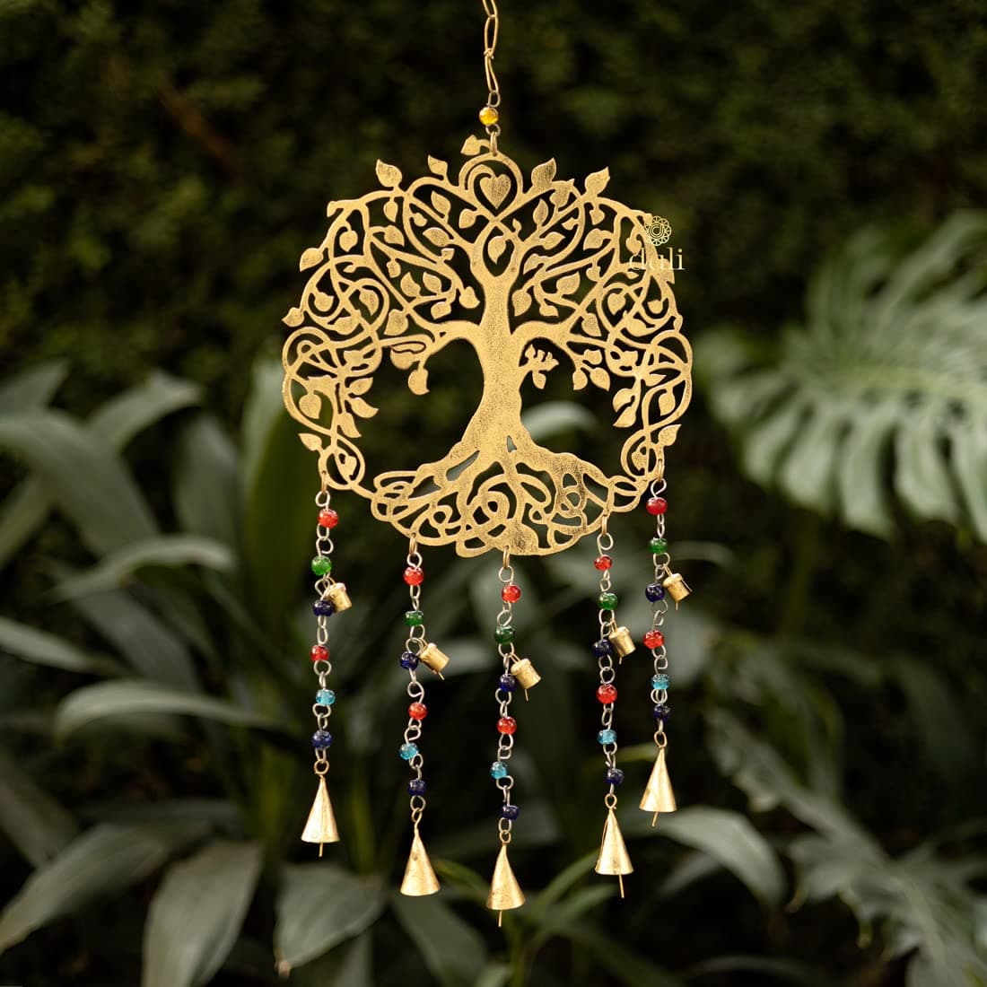 DULI Metal Windchime Wall Hanging - Feng Shui Tree of Life Wall Art Decor, Rustic Positive Vibes, Diwali Gift (24x10 Inches)