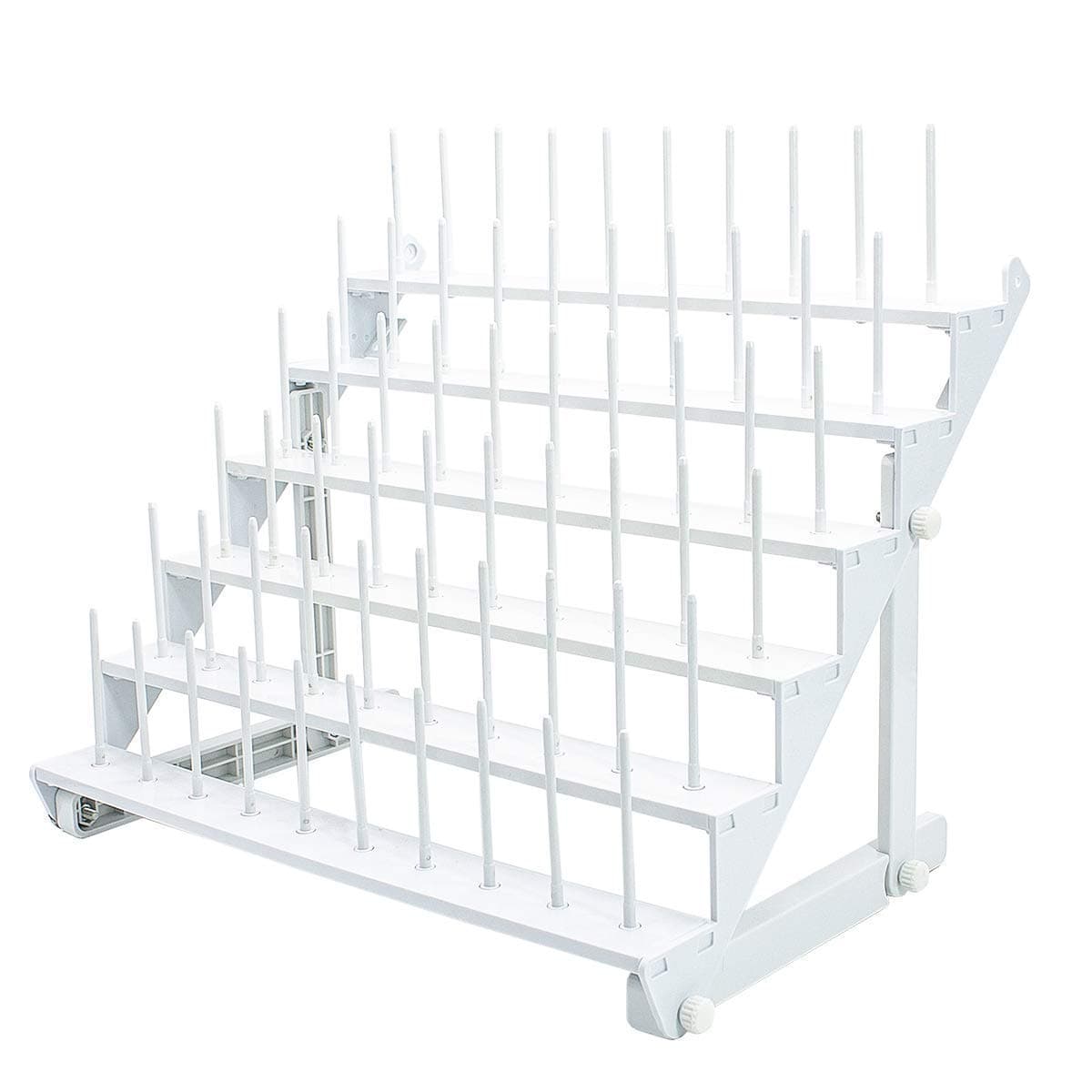 SewTech Thread Rack for 60 Spools or 30 Cones, Wall Mounted Large Thread Holder with Long Pegs, Bright White Plastic Thread Stand for Embroidery Serger Sewing Thread Storage and Hair Braiding