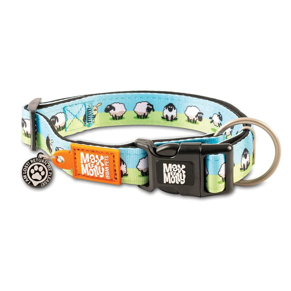 Dog Puppy Collar with Power Buckle, Fun Style for Small, Medium, Large Dogs Puppies, Waterproof, Comfortable, Adjustable, Includes Gotcha QR Code ID, Black Sheep