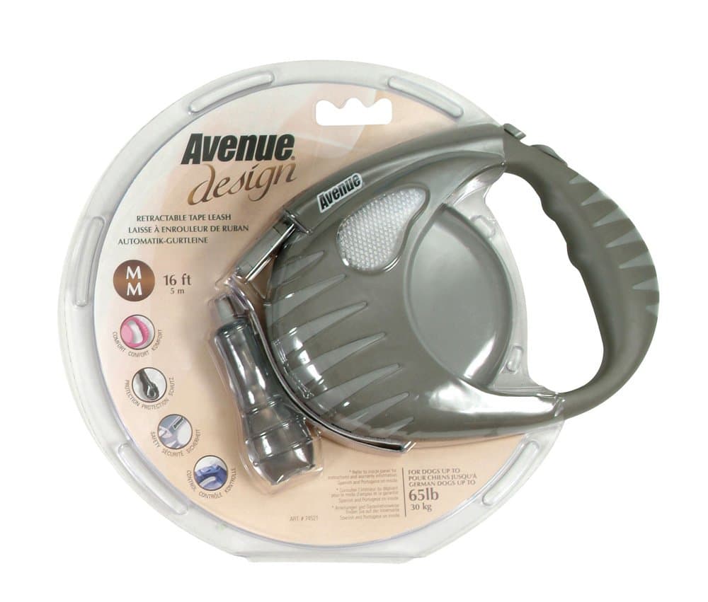 Avenue Design Retractable Tape Leash for Dogs, Gray, Medium, 16 Feet