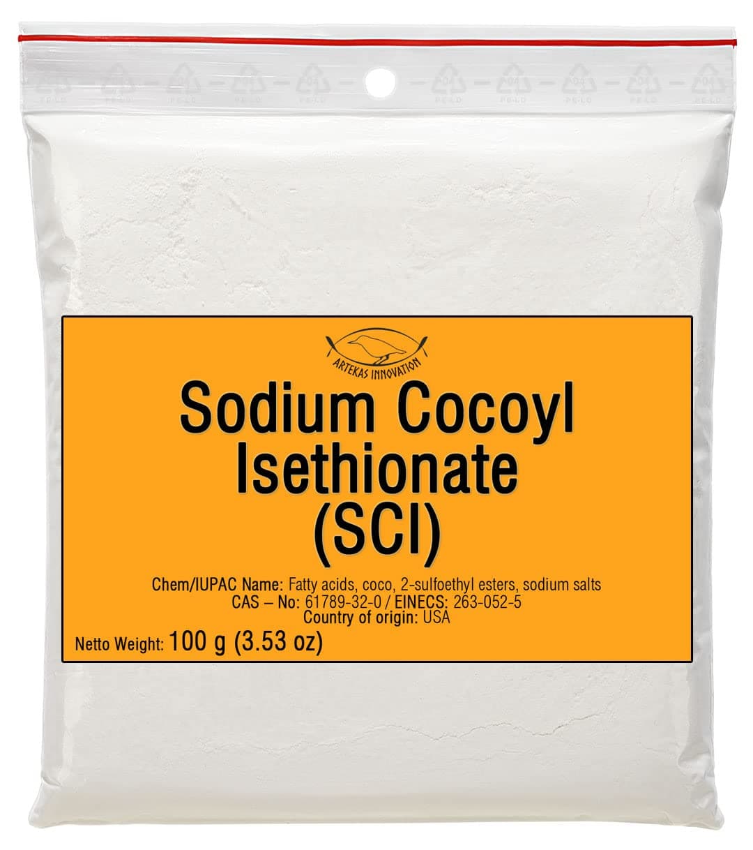SODIUM COCOYL ISETHIONATE (SCI) Powder - Mild Foaming Surfactant for DIY Shampoo Bars, Body Wash & Cleansers – Sulfate-Free, Plant-Based, Cosmetic Grade - 100 g | 3.53 oz