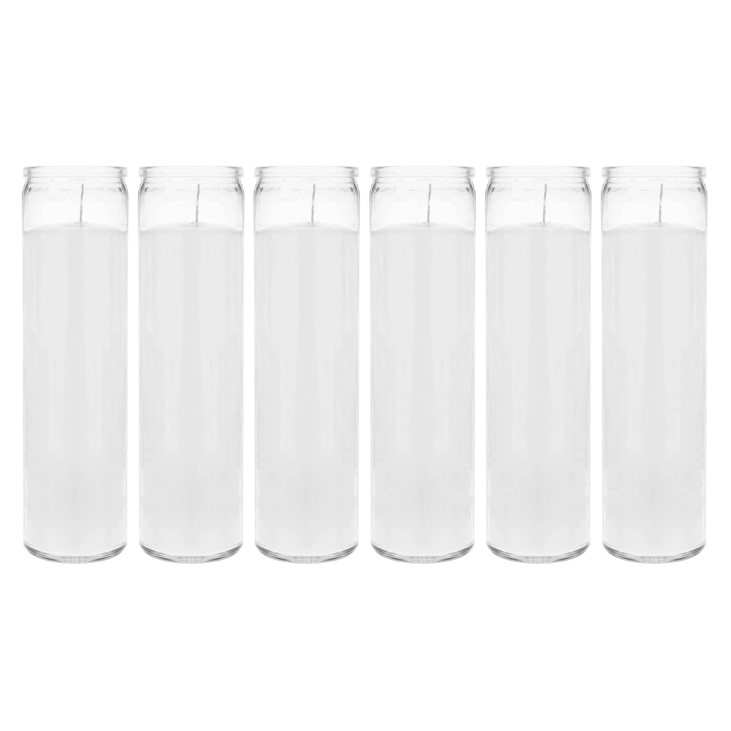 Mega Candles 6 pcs Unscented White 7 Day Glass Container Devotional Prayer Candles, Premium Wax Candle 2 Inch x 8 Inch, Sanctuary, Vigils, Prayers, Blessings, Religious, Memorials, Remembrance