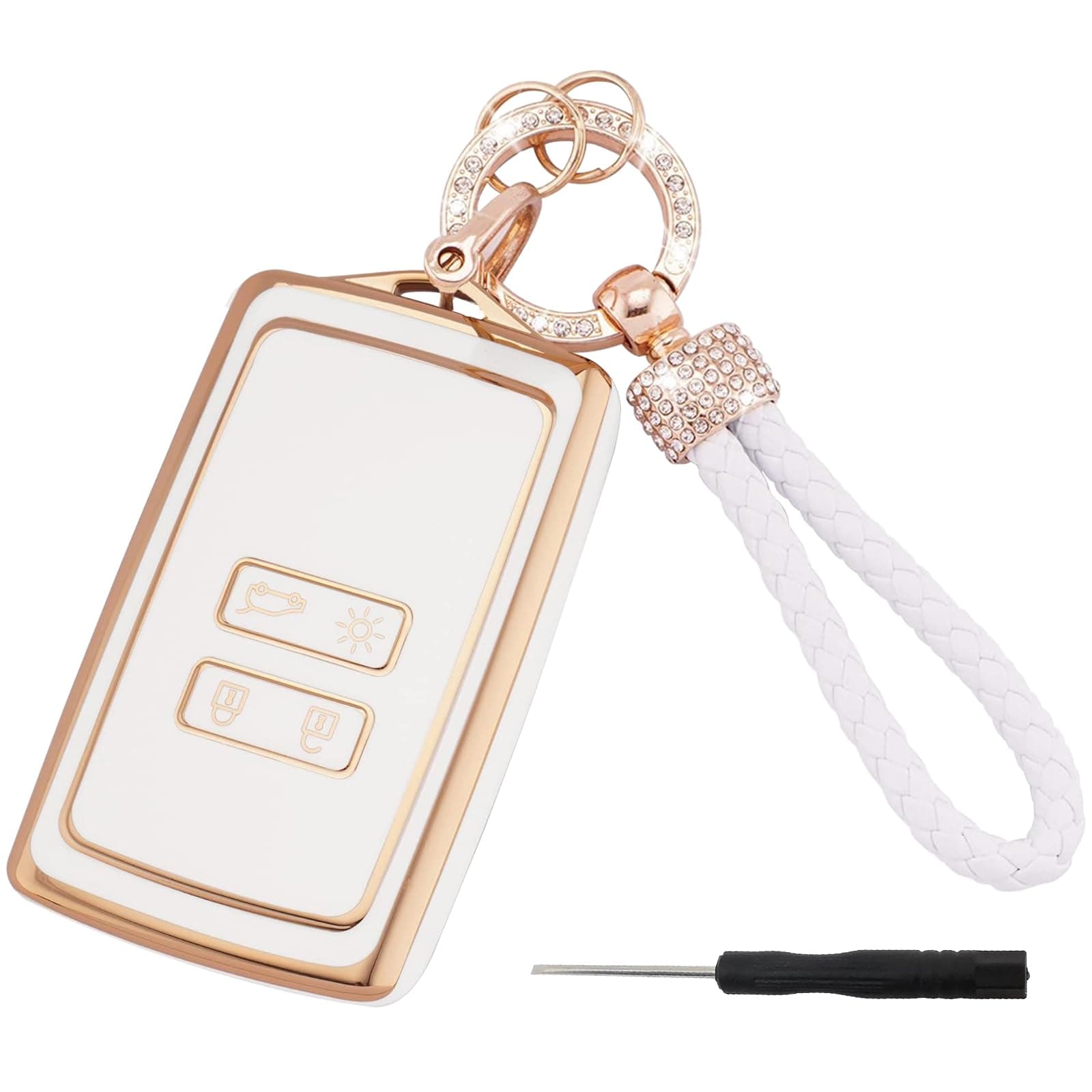 FEXPDL Car Key Cover Case for Renault Key Card Case,for Renault 4 Buttons Key Protection Compatible with Renault Clio Megane Koleos Kadjar Talisman Captur Espace Dacia Duster(White)