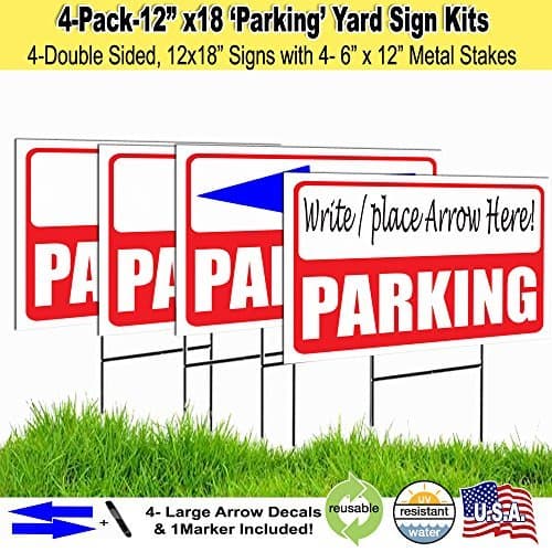 Visibility Signage 12x18 Parking Lawn Sign Kit with Arrow Stickers (4)