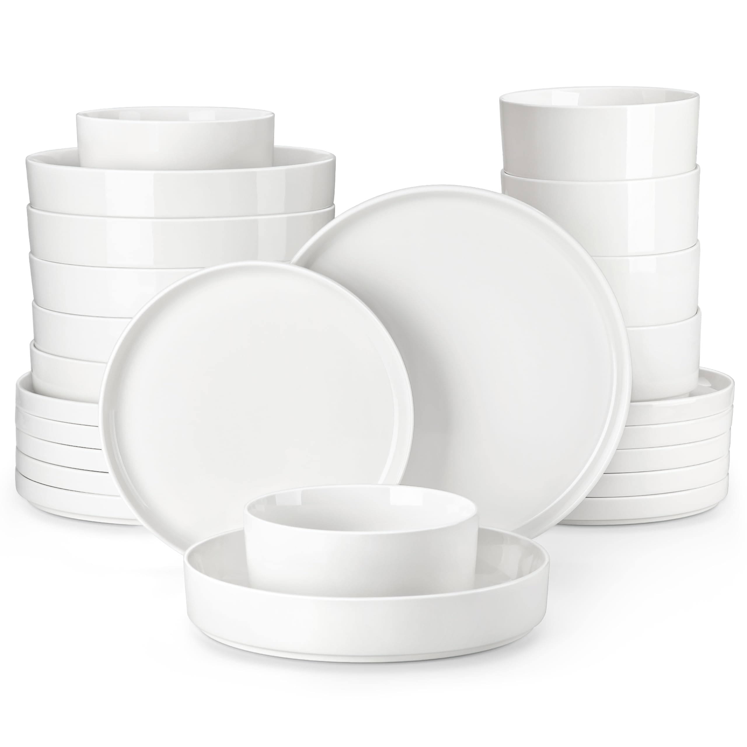 24 Pieces Porcelain Dinnerware Set, Modern White Dish Set for 6, Premium Serving Plates and Bowls Sets, Chip and Scratch Resistant Dishware Sets Kitchen Dishes Dining Ware Set, Series LEAH
