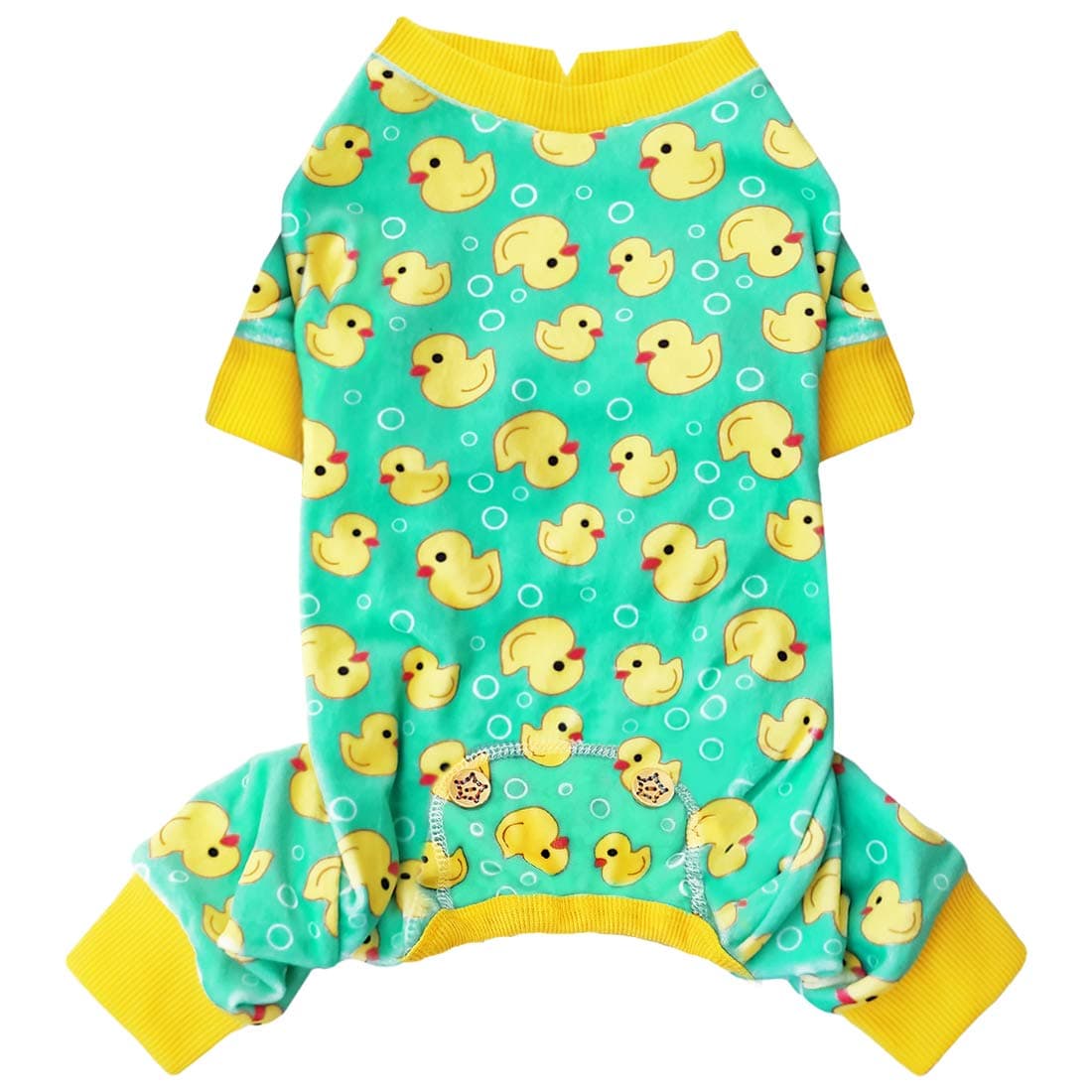 KYEESE Dog Pajamas Velvet Dog Pajamas Small Sized Dogs Soft Dogs Clothes Pet Coat Stretchy Doggie Pjs Pet Costume with Yellow Ducks Pattern Comfy Doggie Jammies Onesie, Medium