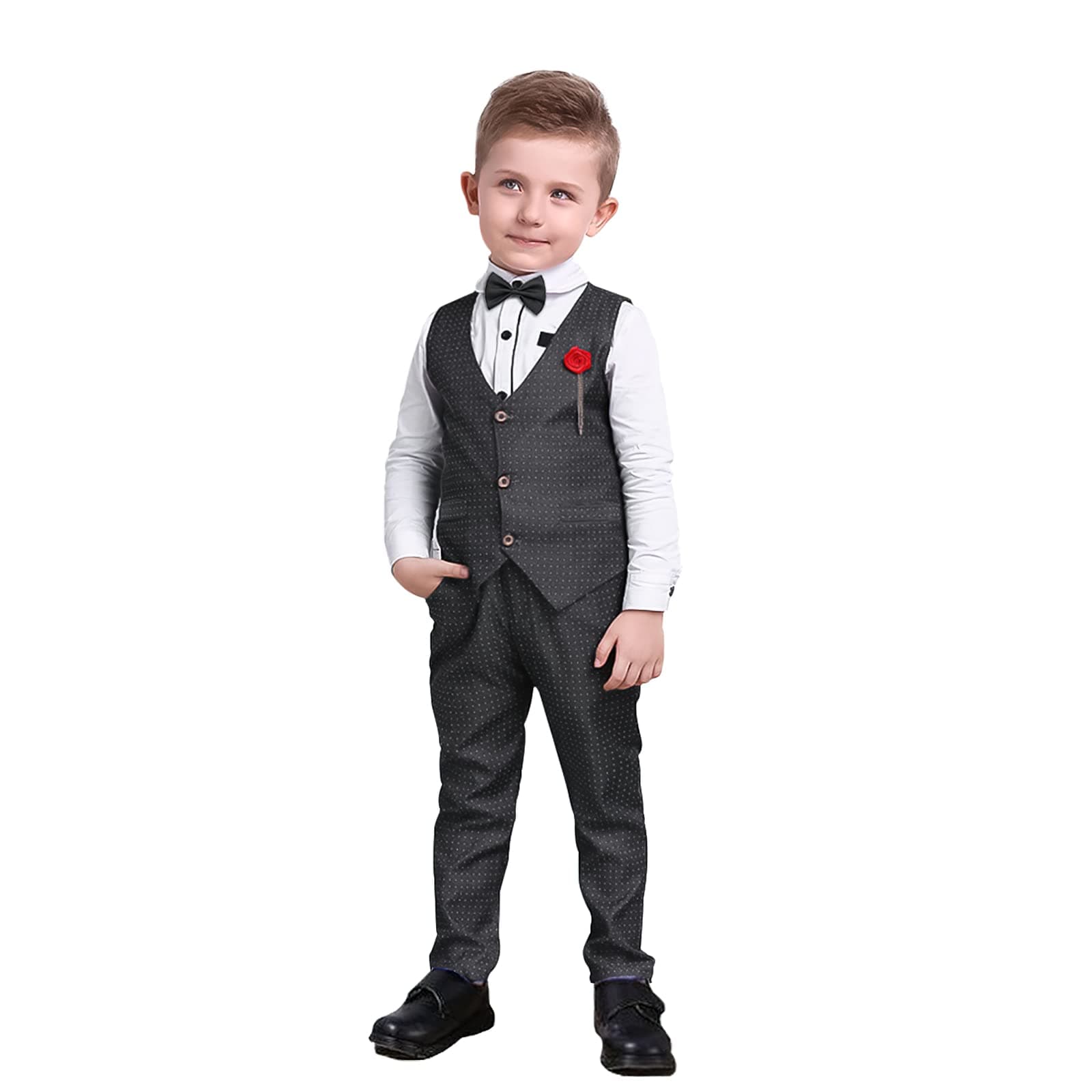 Nwada Boys Suit Set Formal Dress Shirt with Bow Tie, Slim Vest and Pants Toddler Boy Clothes Suits