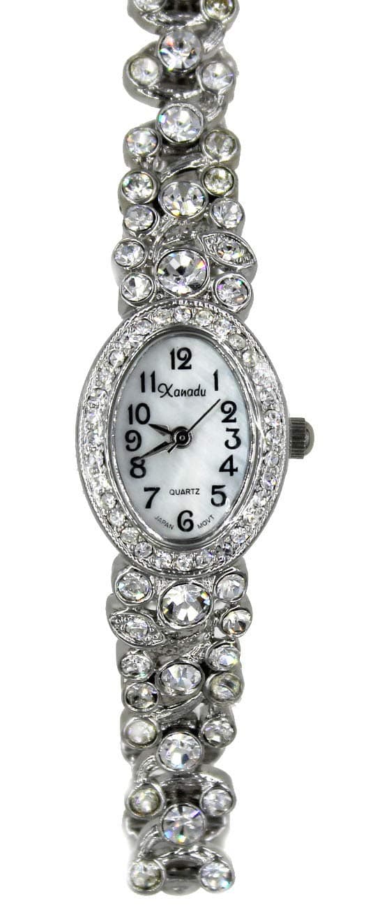 Ladies 18k Silver Plated Baguette Rhinestone Bracelet Watch Made with Swarovski Elements