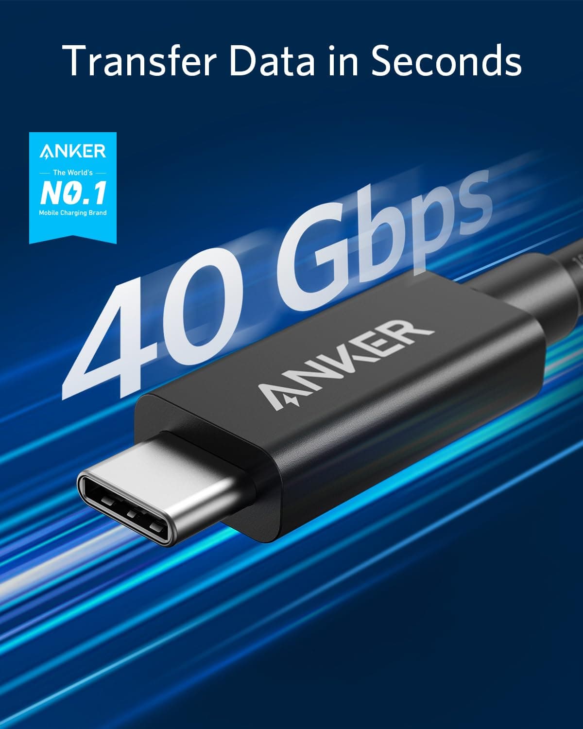 Anker Thunderbolt 3.0 Cable 2.3 ft, Supports 100W Charging / 40Gbps Data Transfer USB C to USB C Cable, Ideal for Type-C MacBooks, Dell, iPad Air 4, iPad Pro 2020, Pixel, Hub, Docking, and More