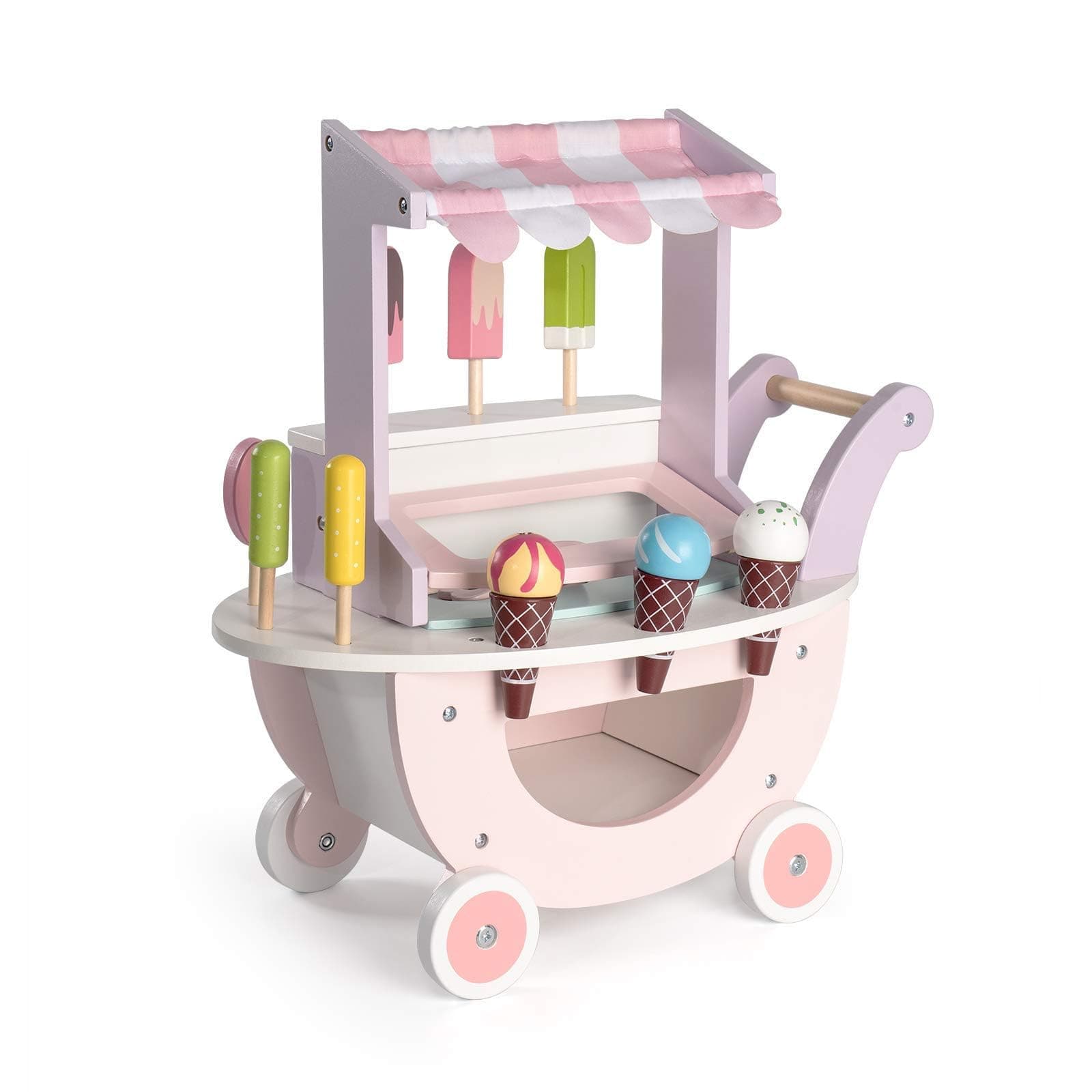 - ROBUD Wooden Ice Cream Cart Toys for Kids, Toddlers Pretend Play Food Truck, Gift for Girls and Boys 3 Years & Up, Pink