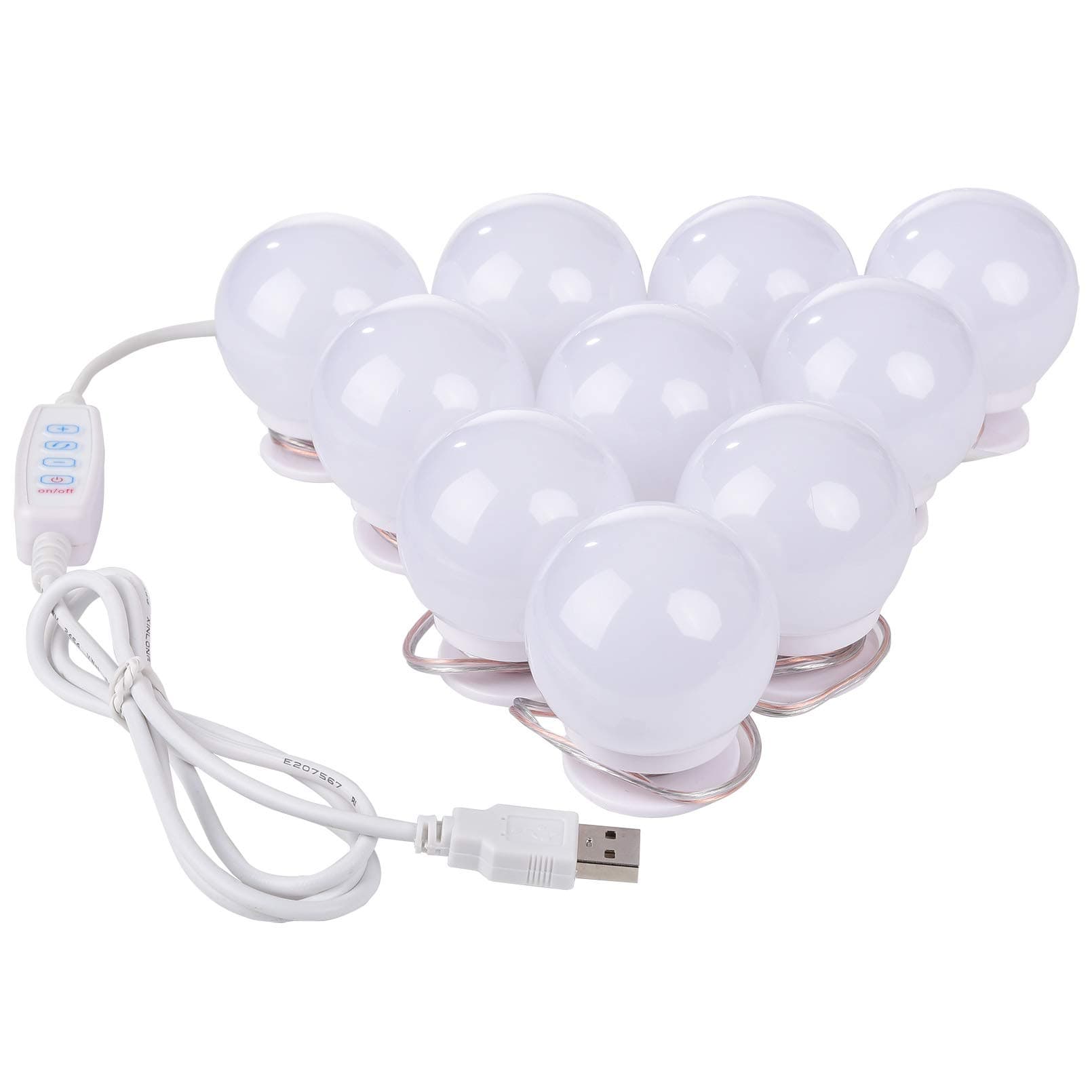 3 Colors Adjustable 5V USB Power Vanity Lights Kit Hollywood Style Makeup LED Light Bulbs with Stickers Attached to Bathroom or Dressing Mirrors, Dimmable Switch, 10 Lights