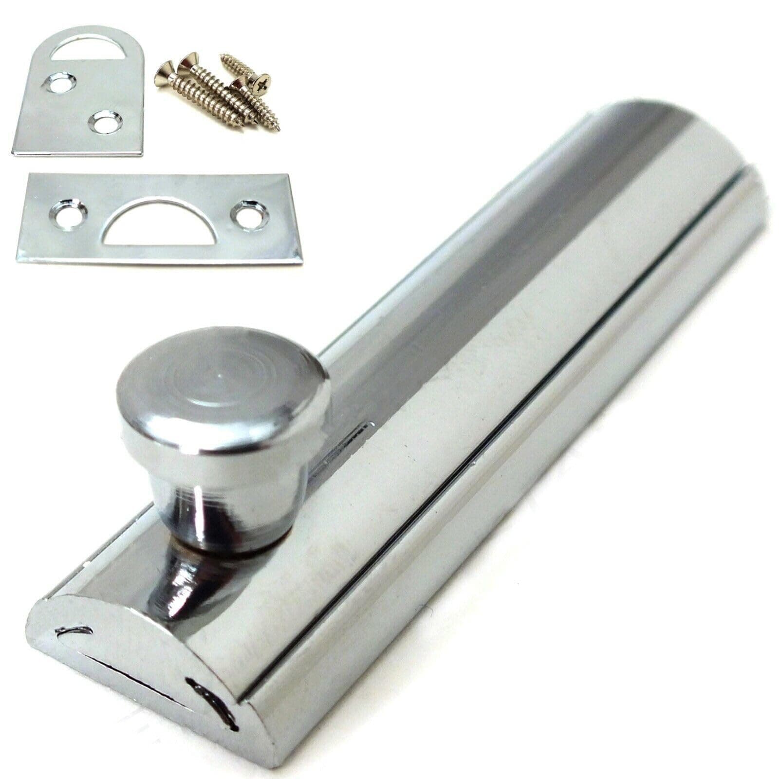 Door Bolt 63mm Polished Chrome Flat Slide Lock for Internal Doors Cupboards Cabinets with Screws (1 Pack)