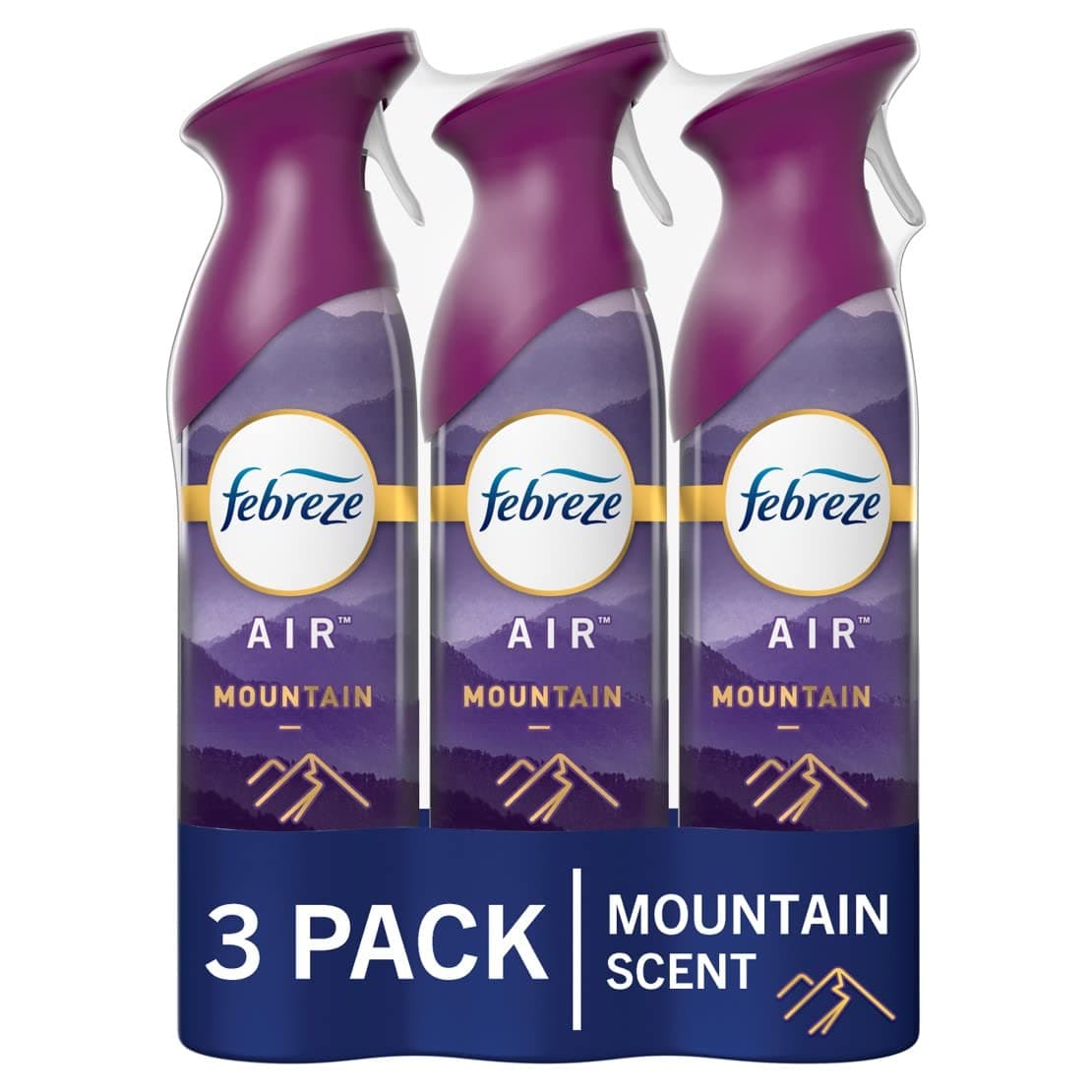Air Mist Air Freshener Spray, Odor-Fighting Room Spray, Air Fresheners for Home and Bathroom and Kitchen, Aerosol Can, Mountain Scent, Purple, 8.8oz (Pack of 3)