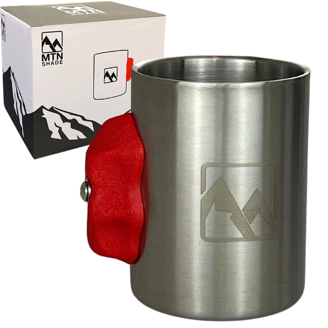 Rock Climbing Mug with Real Crimp Handle - 12oz Stainless Steel Pinch Hold Mug Climber Gift (Red)