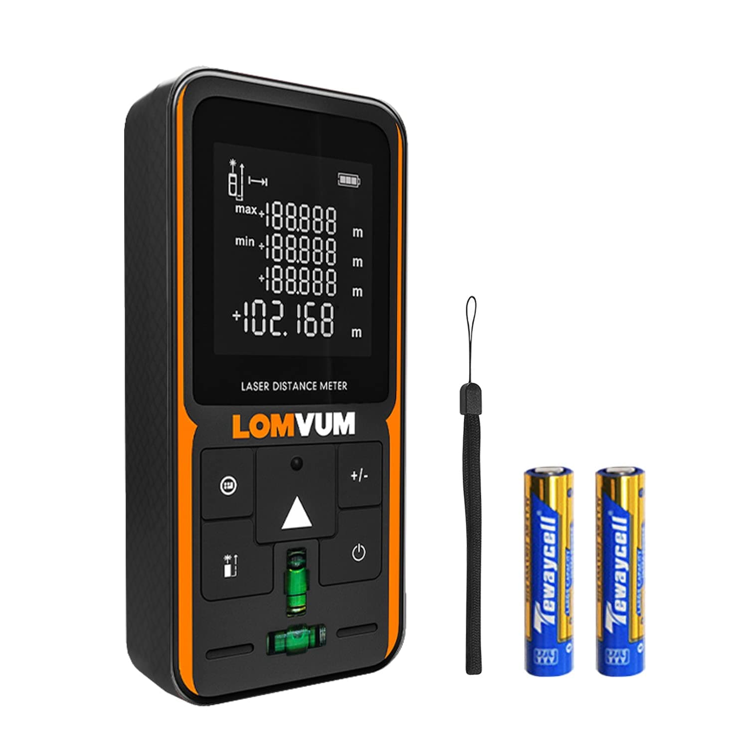 LOMVUM Digital Laser Distance Meter, Laser Measurement Tool Range Finder with Backlit LCD, Electronic Angle Sensor, Pythagorean Mode, Measure Distance, Area & Volume