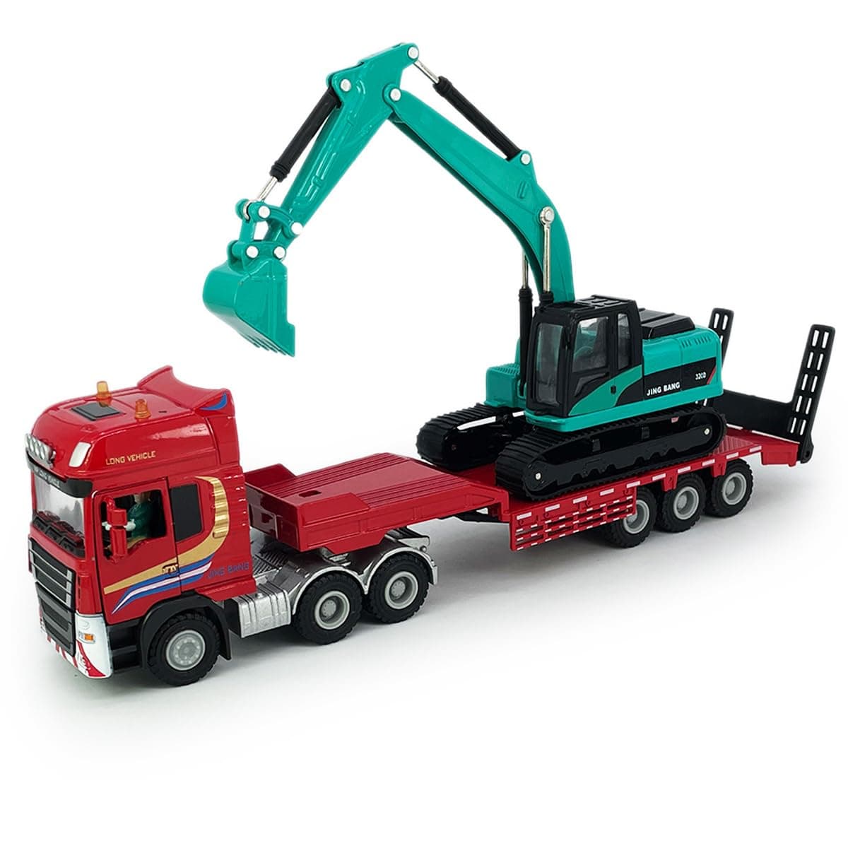 VIIGER Flatbed Truck Toy With Crawler Excavator Toy Tractor Semi Tow Truck Transport Trailer Metal Diecast Construction Vehicles 2 In 1 Vehicle Playset Friction Powered Toy Trucks For Boys Kids Gift