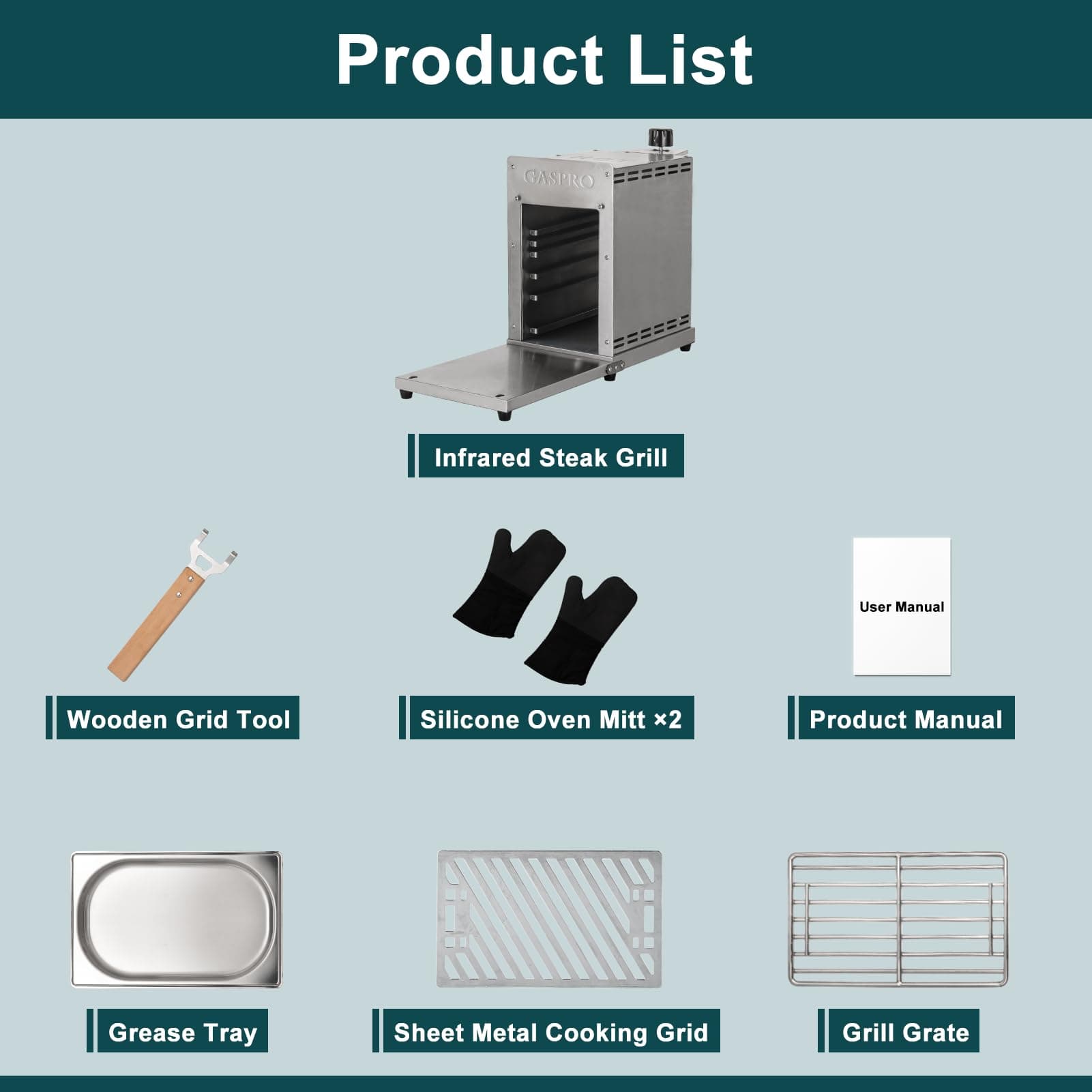 GASPRO Professional Infrared Steak Grill Propane 1800℃ Quick Cooking Portable for Meat, Seafood, Vegetables and More Stainless Steel