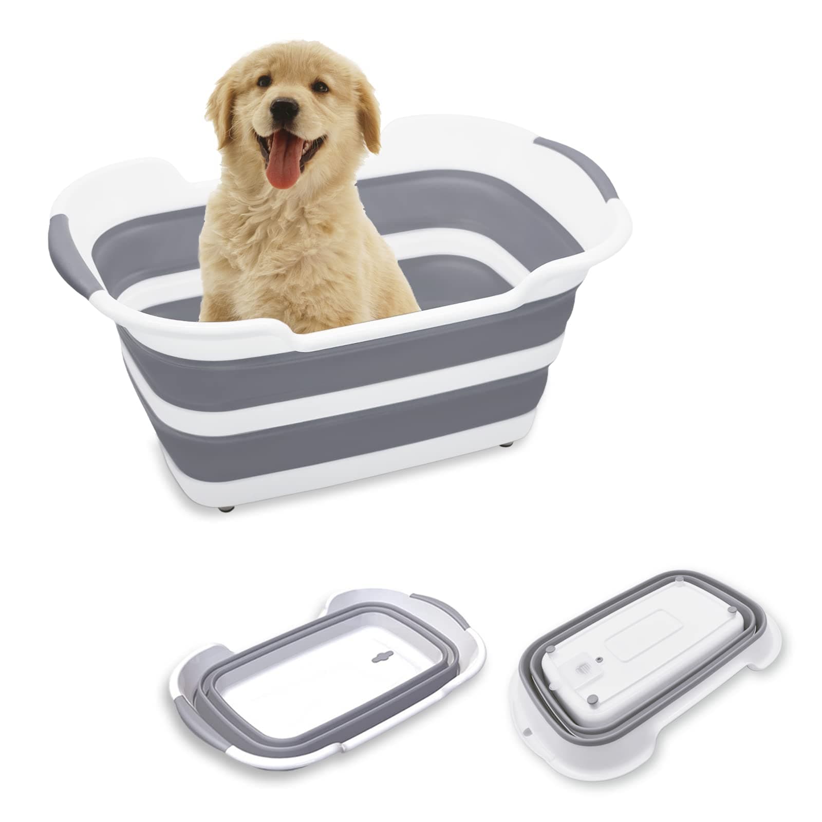 7.1 Gal/27L Multipurpose Collapsible Pet Bathtub Upgraded with Drainage Hole and Pet Hair Collector for Bathing/Shower, Portable Laundry Basket-Foldable Bathing Tub-Storage Organizer.