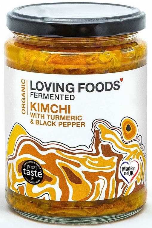 *Organic & Made in the UK* Turmeric & Black Pepper Kimchi (475g) Raw, Unpasteurised & Bursting with Beneficial Live Bacteria (1 x Jar)
