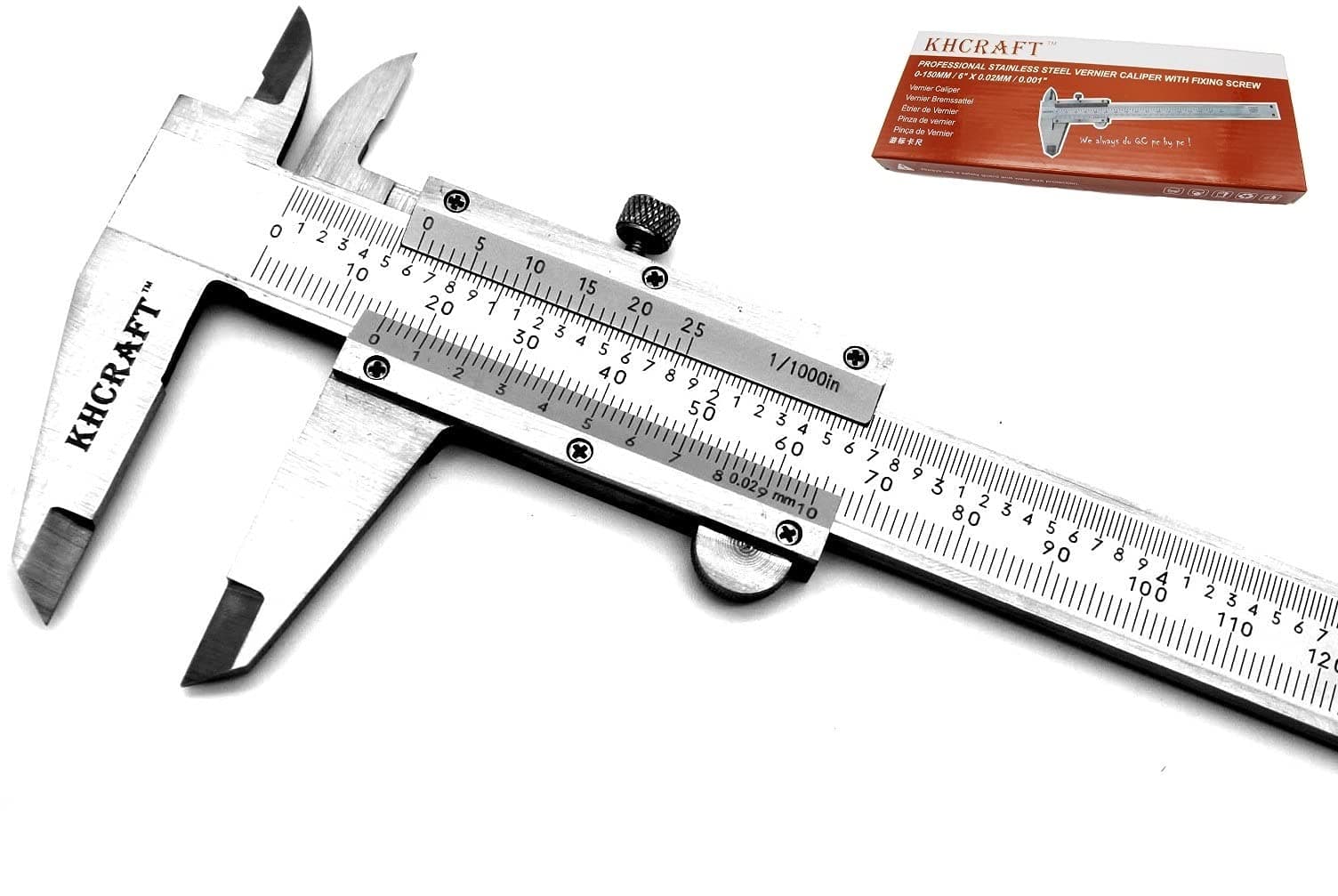 Professional Caliper Vernier Caliper Stainless Steel Hardened Chromeplated Inch/Metric 0-6"/150mmx0.001"/0.02mm for Precision Measurements Outside/Inside/Depth/Step Packed in Storage Case