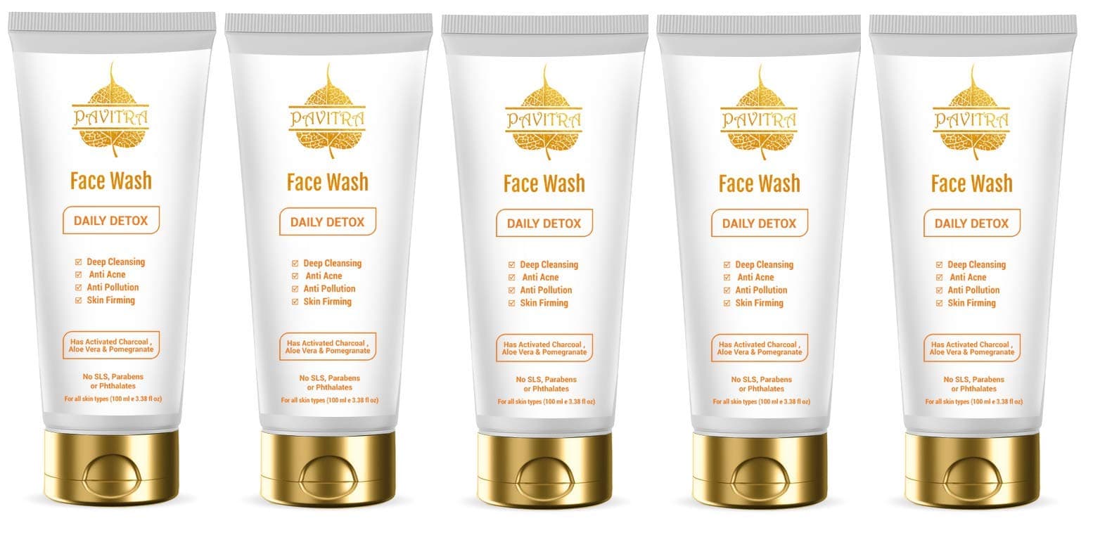 Pavitra+ Organic Activated Charcoal Acne Oil and Pollution Control Face Wash 100ml (Pack of 5)