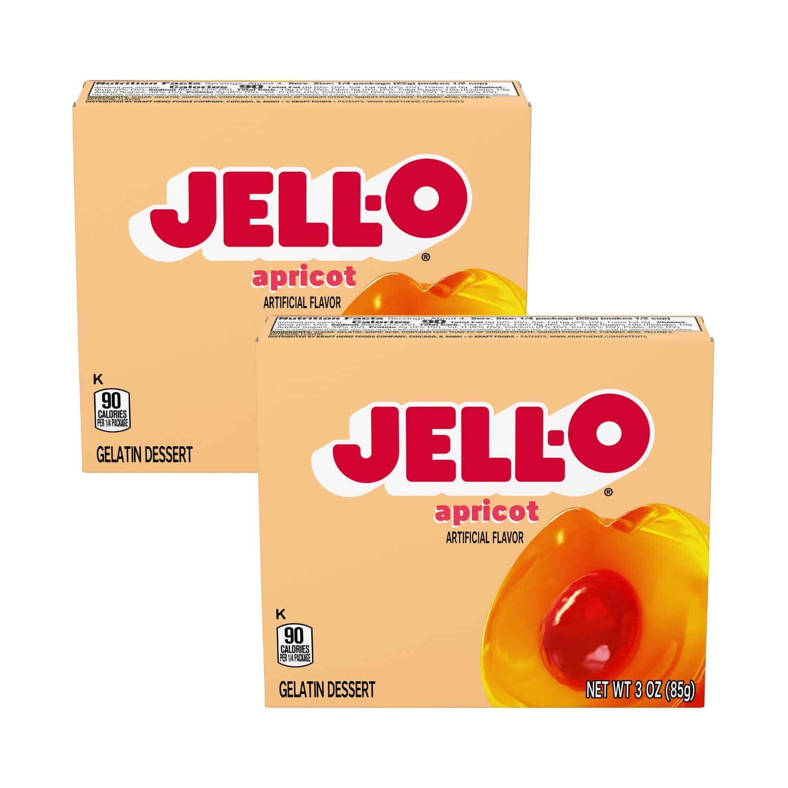 Jell-O Instant Gelatin Dessert Mix, Apricot Flavored Gelatin, No Artificial Sweeteners & No High Fructose Corn Syrup, Fat Free, 3-Ounce Box (Pack of 2)