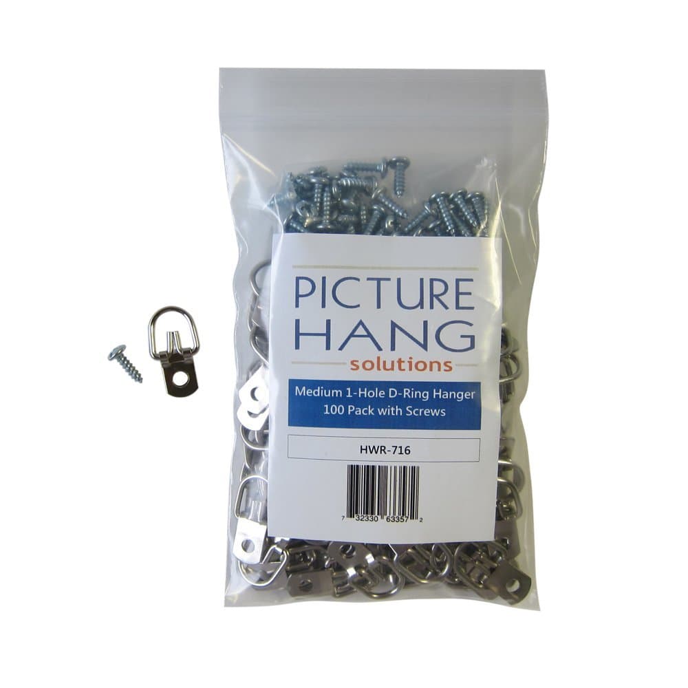 Picture Hang Solutions D Ring Hangers with Screws - 100 Pack - Bulk D Rings - Pro Quality d-Rings -