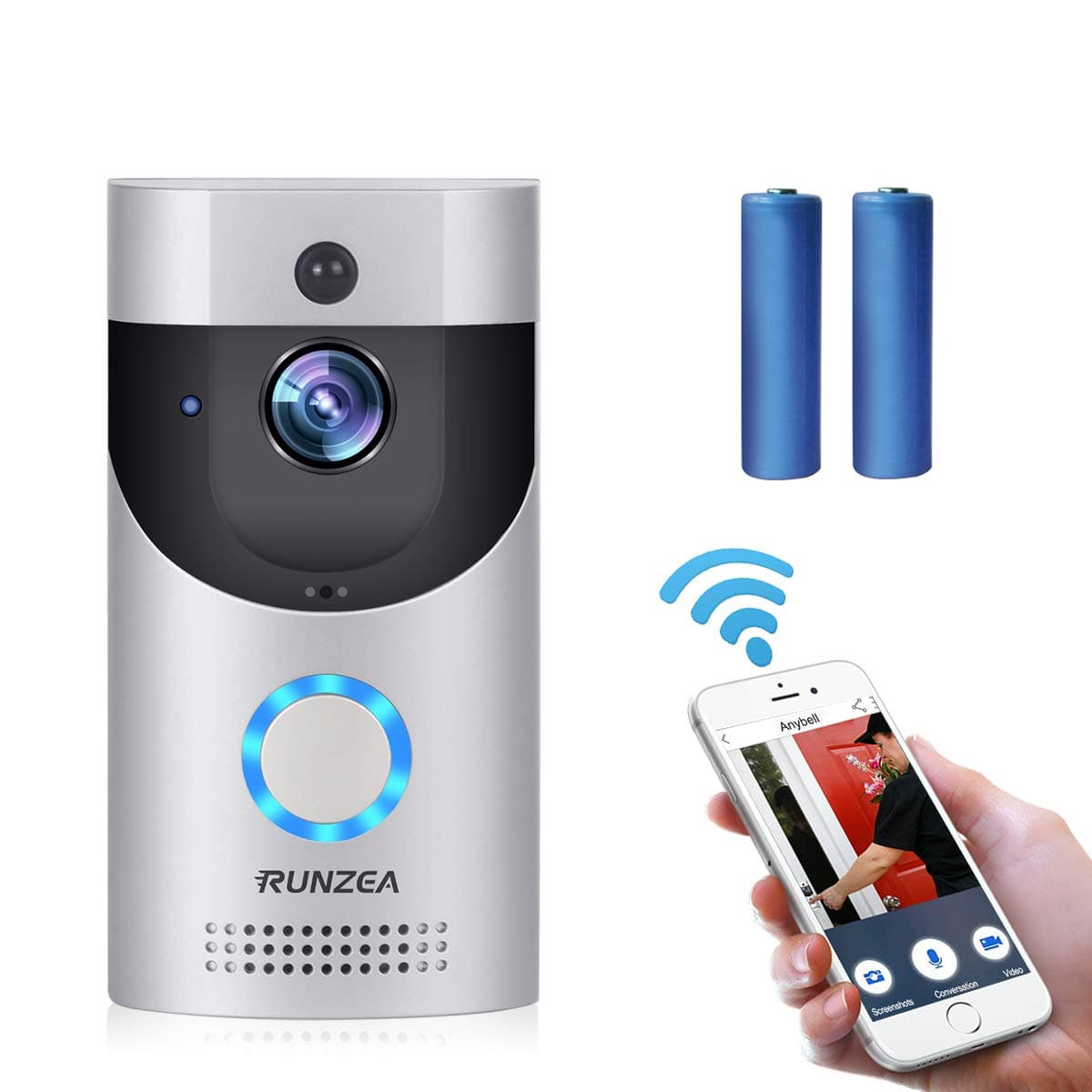 Doorbell Camera Video Doorbell Smart Doorbell Nest Wireless Doorbell with Camera Home Security 720P HD 2 Way Talk,Waterproof, PIR Motion Detection,Night Vision,2Batteries for iOS Android Google